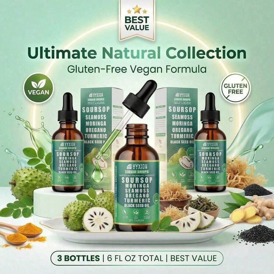 Vyxion Soursop Bitters – 2 Fl Oz – 10 Herbs For Explosive Detox & Intimate Vitality – Sea Moss, Ashwagandha – Boost Stamina & Desire – Vegan – Limited Time Offer 3-Pack - 3-pack