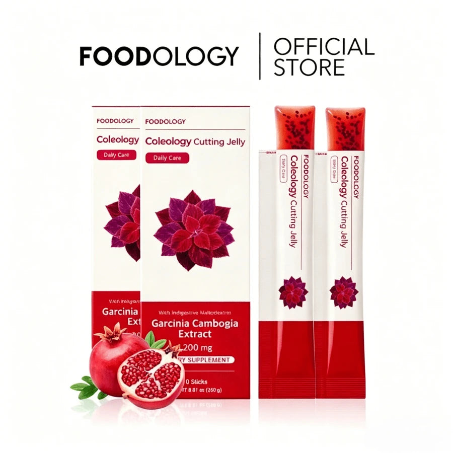 [FOODOLOGY] Coleology Cutting Jelly 10days - Garcinia Cambogia (HCA), Chia Seeds Collagen, Hyaluronic Acid, Pomegranate Flavored 8.81 Oz /10 Sticks - Default Color