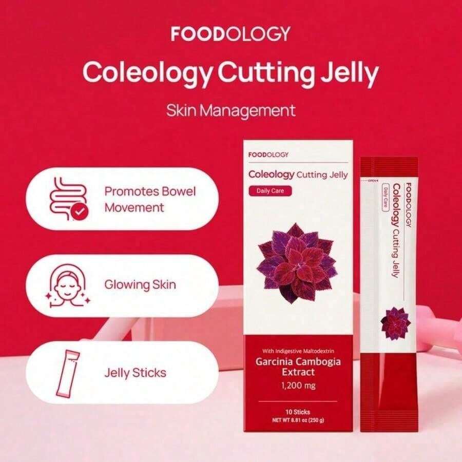 [FOODOLOGY] Coleology Cutting Jelly 10days - Garcinia Cambogia (HCA), Chia Seeds Collagen, Hyaluronic Acid, Pomegranate Flavored 8.81 Oz /10 Sticks - 2-pack