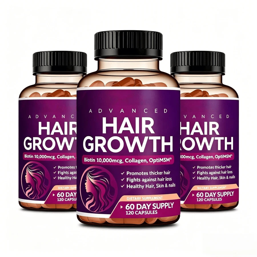 24-In-1 Advanced Hair Growth Vitamins |   Biotin 10,000mcg, Collagen, Patented OptiMSM, GoMCT, Saw Palmetto |   Naturally Regrow Stronger & Healthier Hair, Skin And Nails |   Stops Hair Loss |   60 Day Supply - Default Color
