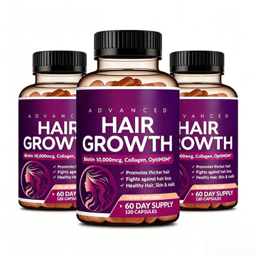 24-In-1 Advanced Hair Growth Vitamins |   Biotin 10,000mcg, Collagen, Patented OptiMSM, GoMCT, Saw Palmetto |   Naturally Regrow Stronger & Healthier Hair, Skin And Nails |   Stops Hair Loss |   60 Day Supply - Default Color