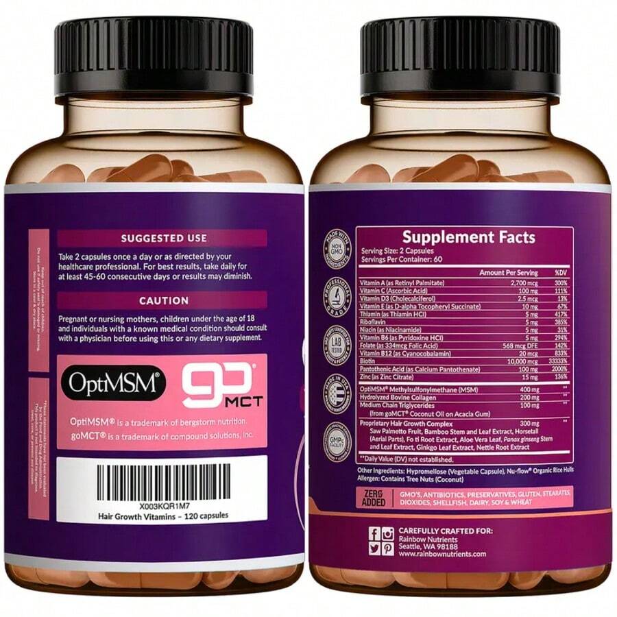 24-In-1 Advanced Hair Growth Vitamins |   Biotin 10,000mcg, Collagen, Patented OptiMSM, GoMCT, Saw Palmetto |   Naturally Regrow Stronger & Healthier Hair, Skin And Nails |   Stops Hair Loss |   60 Day Supply - 3bottle