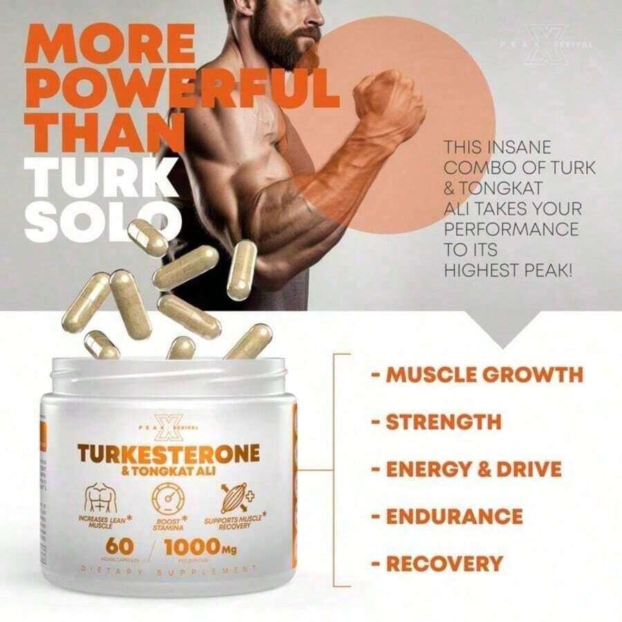 Peak Revival-X Turkesterone + Tongkat Ali + Colostrum – Testosterone, Muscle Growth & Energy Support – 60 Capsules - One