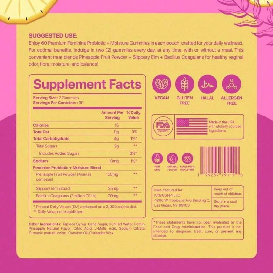 Slippery Elm Probiotic Gummies | Pineapple Flavor, 60 Count - Default Color