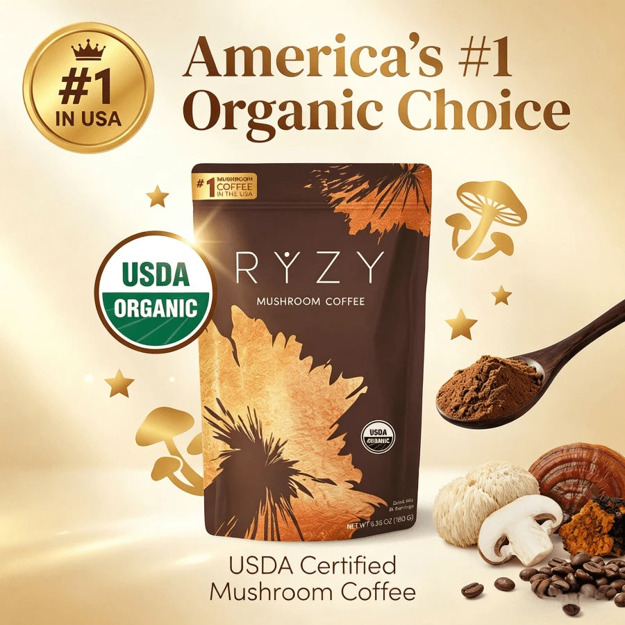 Mushroom Coffee – USDA Organic Instant Coffee With 6 Adaptogenic Mushrooms (Cordyceps, Lion's Mane, Turkey Tail) & MCT Oil – Boost Energy, Focus, Digestion & Immunity – 30 Servings, Made In USA - Default Color