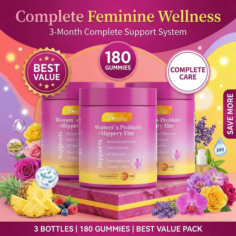 LEEFAR Her Probiotics Gummies- All In One Solution WithSlippery Elm And Prebiotics&Lactobacillus Probiotic Blendfor Women's PH Balance And Dryness -HawaiianPineapple Gummies - Default Color