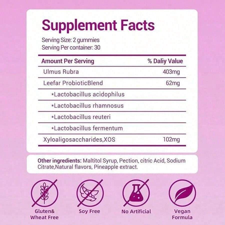 LEEFAR Her Juicy  Feminine Probiotics Gummies- All In One Solution With Slippery Elm And Prebiotics&Lactobacillus Probiotic Blend For Women's PH Balance And Dryness - Hawaiian Pineapple Gummies 60 Count Hawaiian Pineapple Women's Probiotic - 3PCS
