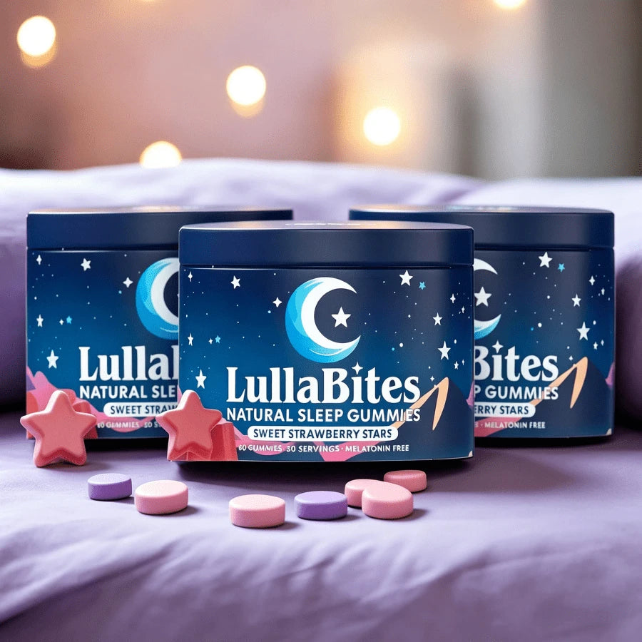 LullaBites Natural Sleep Gummies – Melatonin-Free Blend With 5-HTP, L-Theanine, Magnesium & Valerian – Vegan, Sugar-Free, Halal – Strawberry Flavor – 60 Gummies (30 Servings) - 2PCS