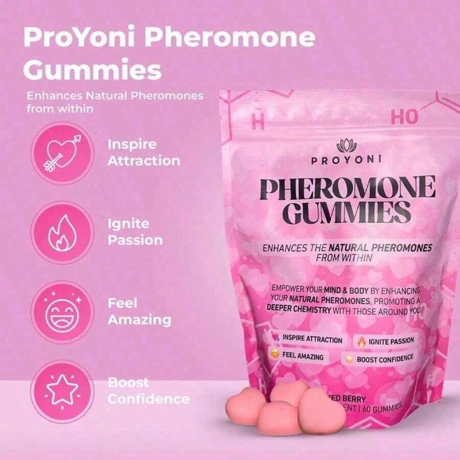 ProYoni Pheromone Gummies - Enhances Your Natural Pheromones From Within - 60 Count Mixed Berry Flavor - Default Color