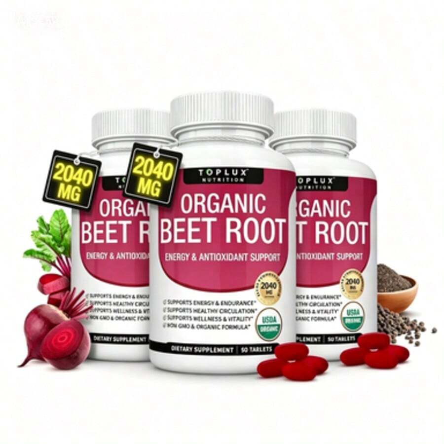 Organic Beet Root Tablets - Nitric Oxide Booster Beetroot Supplement 2040mg Healthcare & Dietary Natural[1PCS] - Default Color