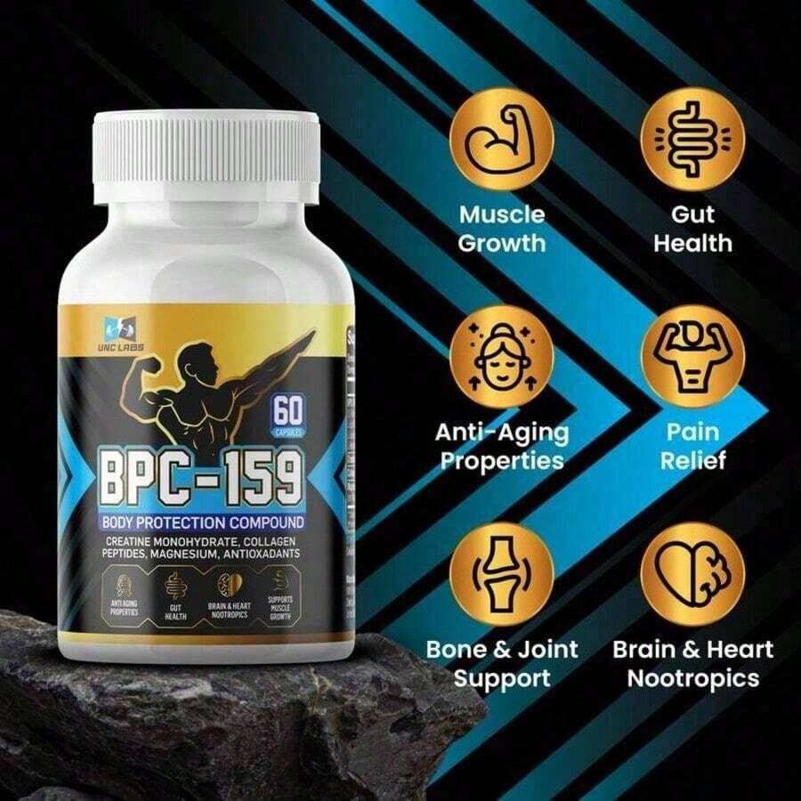 BPC-159 Peptide Capsules- BPC-157 Blend With Creatine Monohydrate, Collagen Peptides & Magnesium Gluten Free |   60 Capsules - 3-pCS