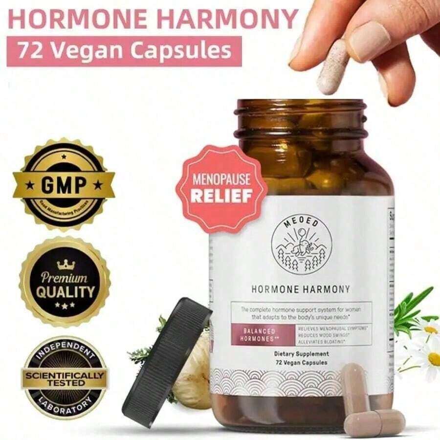 Hormone Harmony Supplement For Women - Natural Hormonal Balance Support |   Menopause & Perimenopause Wellness L Helps With Hot Flashes & Mood 72 Capsules - 3PCS