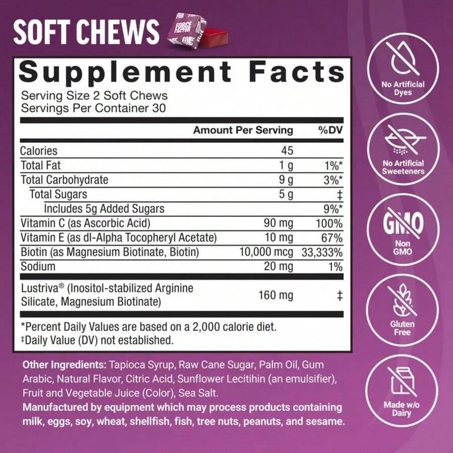 Hair Growth Accelerator With Clinically ProvenLustriva To Promote Thicker, Stronger Hair, Biotin,Vitamin E & C, Mixed Berry, 60 Silicon - Default Color