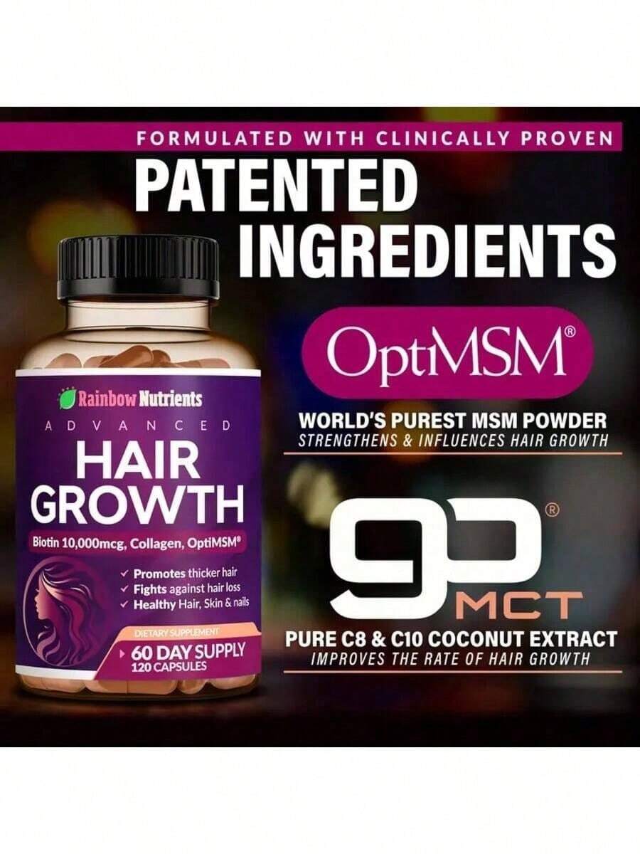 Hair Growth Vitamins For Women| Biotin 10,000mcg, Collagen, Patented OptiMSM®, GoMCT®Saw Palmetto| Naturally Regrow Stronger & Healthier Hair, Skin And Nails| Stops Hair Loss| 60 Day Supply - 1bottel