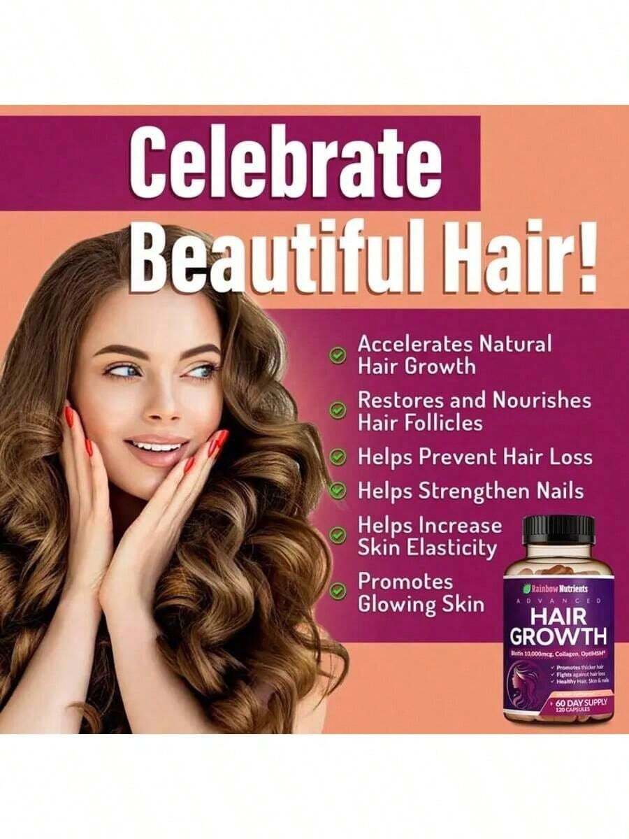 Hair Growth Vitamins For Women| Biotin 10,000mcg, Collagen, Patented OptiMSM®, GoMCT®Saw Palmetto| Naturally Regrow Stronger & Healthier Hair, Skin And Nails| Stops Hair Loss| 60 Day Supply - 1bottel