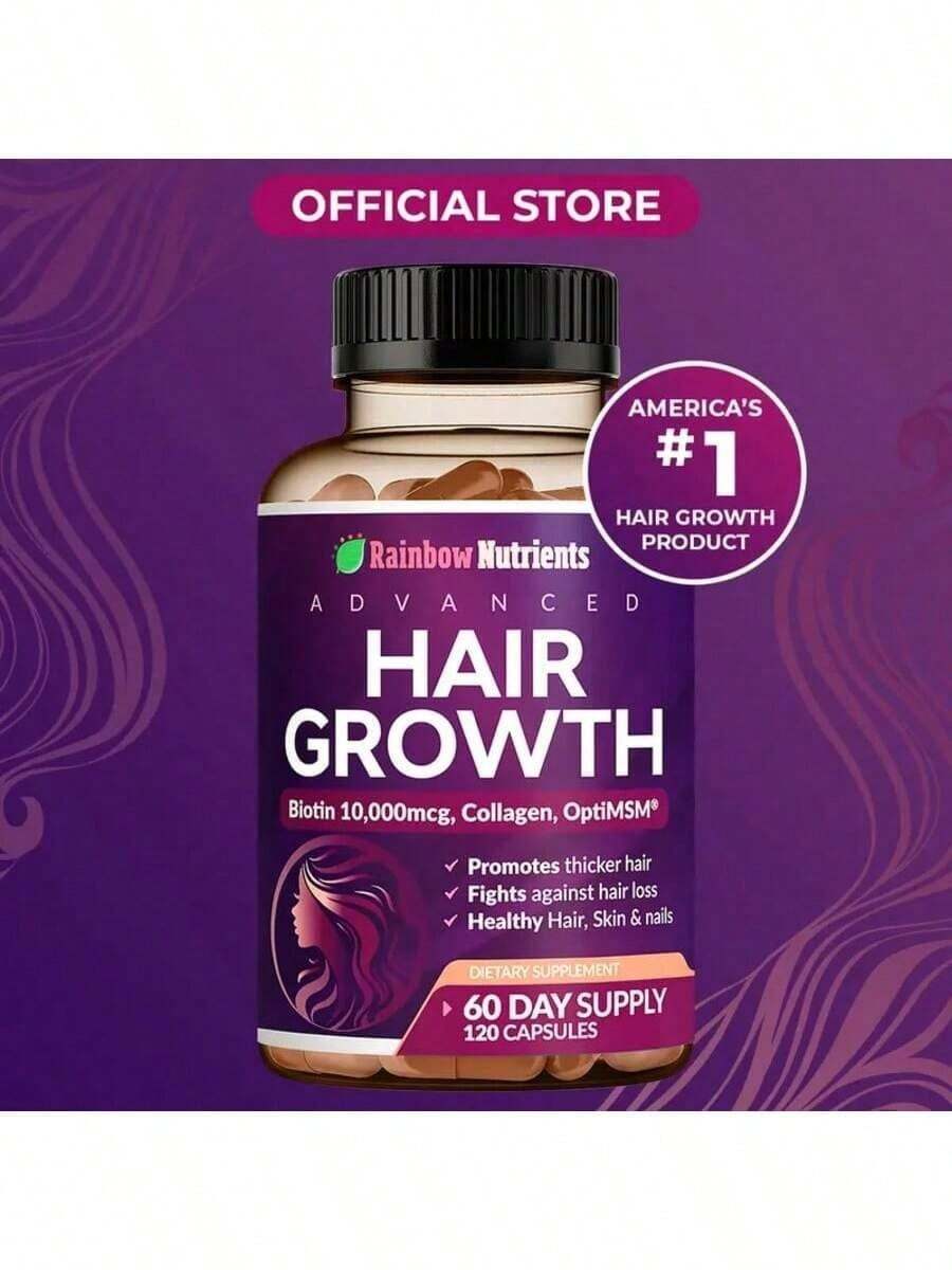Hair Growth Vitamins For Women| Biotin 10,000mcg, Collagen, Patented OptiMSM®, GoMCT®Saw Palmetto| Naturally Regrow Stronger & Healthier Hair, Skin And Nails| Stops Hair Loss| 60 Day Supply - 1bottel