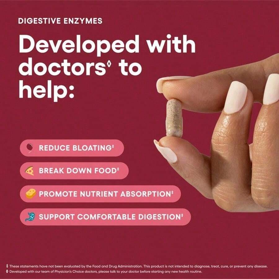 Physician's CHOICE 60CT Dual Action Digestive Enzymes 16 Enzymes + Organic Prebiotics Probiotics  Gut & Digestive Comfort Support. - 1bottel