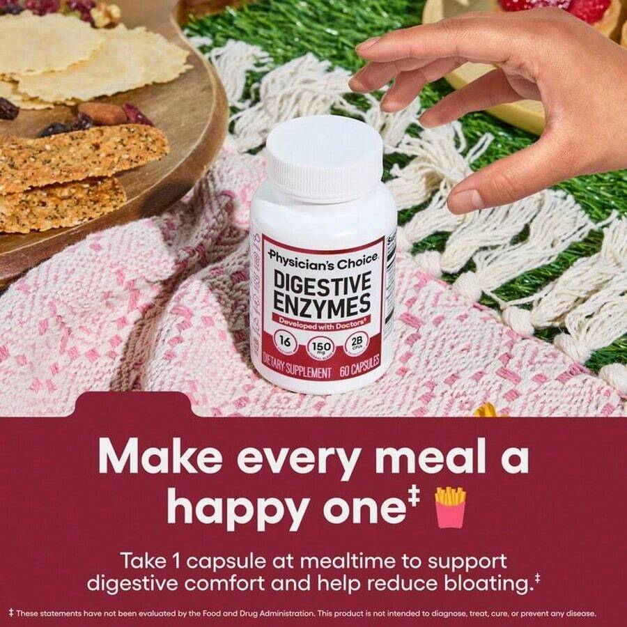 Physician's CHOICE 60CT Dual Action Digestive Enzymes 16 Enzymes + Organic Prebiotics Probiotics  Gut & Digestive Comfort Support. - 2bottel