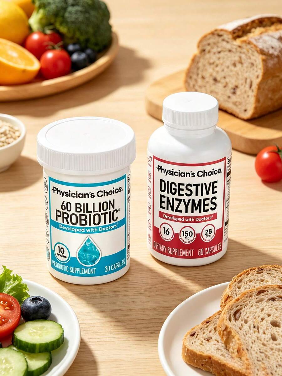 Physician's CHOICE 60CT Dual Action Digestive Enzymes 16 Enzymes + Organic Prebiotics Probiotics  Gut & Digestive Comfort Support. - 2bottel