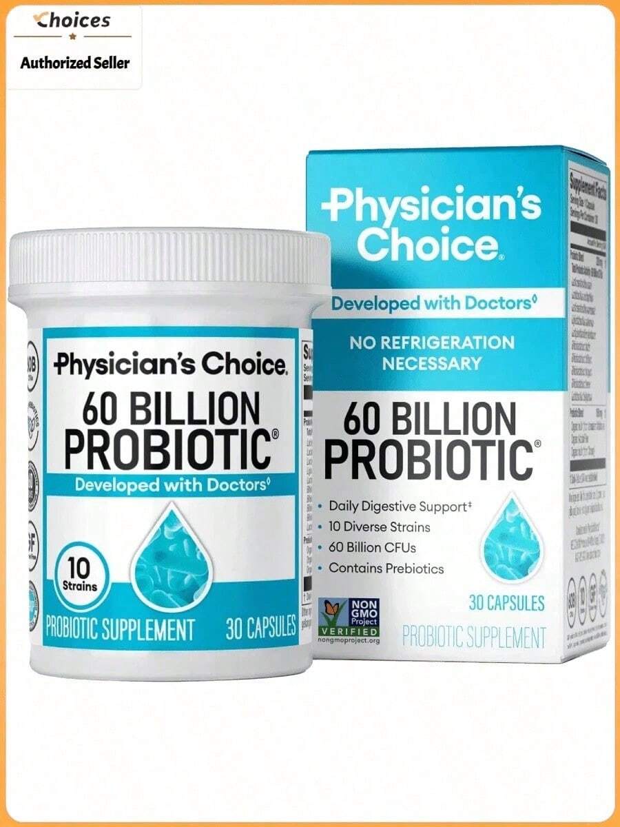 Physician's Choice 60 Billion Probiotic Capsules|     10 Strain Probiotic + Prebiotic Blend|     Dietary Supplement|     30 Count - 1 Bottle
