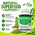Moringa Oleifera Capsules, Natural Moringa Leaf Supplement With Plant-Based Antioxidants, Daily Energy, Immune, Digestive & Overall Wellness Support, Vegan Non-GMO Capsules - Default Color