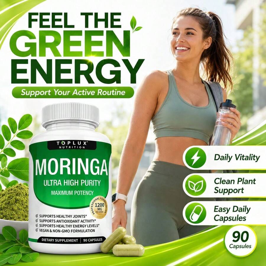 Moringa Oleifera Capsules, Natural Moringa Leaf Supplement With Plant-Based Antioxidants, Daily Energy, Immune, Digestive & Overall Wellness Support, Vegan Non-GMO Capsules - Default Color