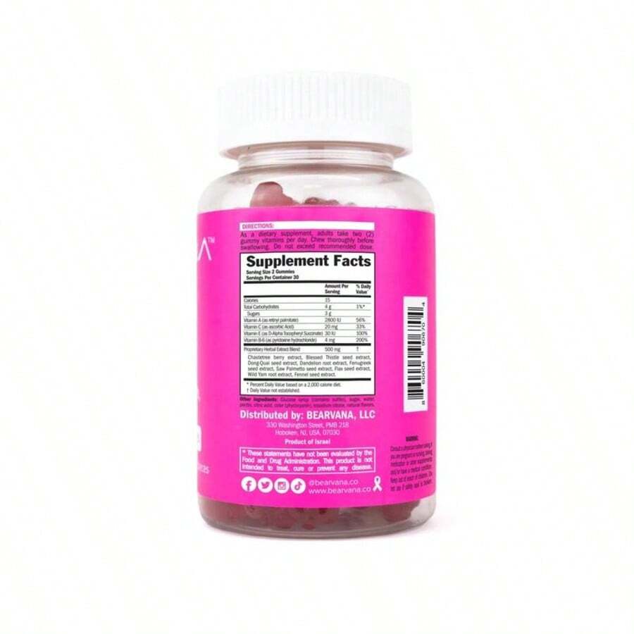 Bearvana Bear Shaped Berry Chewy Gummies Dietary Supplement, Mixed Berry Fruit Flavor Daily Gentle Wellness Nutrient Soft Gummies, 60 Count Easy Chew Bottle Pack - 1PCS