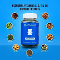 Bearvana Blue Bottle Bear Shaped Berry Chewy Gummies Dietary Supplement, Natural Mixed Berry Fruit Flavor Daily Gentle Wellness Nutrient Soft Gummies, 60 Count Portable Sealed Glass Bottle - 1PCS