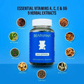 Bearvana Blue Bottle Bear Shaped Berry Chewy Gummies Dietary Supplement, Natural Mixed Berry Fruit Flavor Daily Gentle Wellness Nutrient Soft Gummies, 60 Count Portable Sealed Glass Bottle - 1PCS