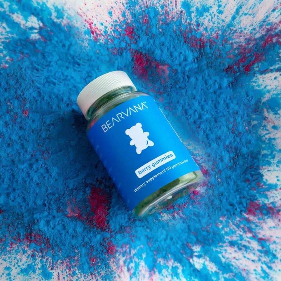 Bearvana Blue Bottle Bear Shaped Berry Chewy Gummies Dietary Supplement, Natural Mixed Berry Fruit Flavor Daily Gentle Wellness Nutrient Soft Gummies, 60 Count Portable Sealed Glass Bottle - 2PCS