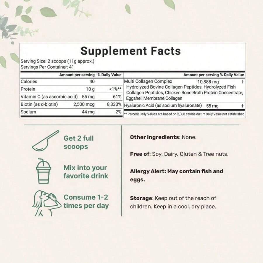 Multi Collagen Peptides Powder - Hydrolyzed Protein Peptides With Hyaluronic Acid, Biotin & Vitamin C,Holiday Essentials - Default Color