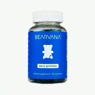 Bearvana Blue Bottle Bear Shaped Berry Chewy Gummies Dietary Supplement, Natural Mixed Berry Fruit Flavor Daily Gentle Wellness Nutrient Soft Gummies, 60 Count Portable Sealed Glass Bottle - Default Color
