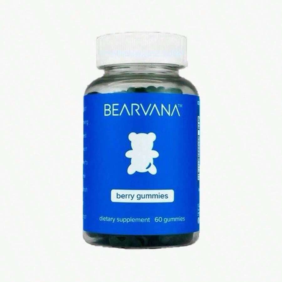 Bearvana Blue Bottle Bear Shaped Berry Chewy Gummies Dietary Supplement, Natural Mixed Berry Fruit Flavor Daily Gentle Wellness Nutrient Soft Gummies, 60 Count Portable Sealed Glass Bottle - 2PCS