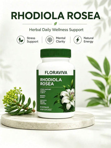 FLORAVIVA Rhodiola Rosea 500mg Capsules, Rhodiola Extract Supplement With 3% Salidrosides & 1% Rosavins, Natural Energy, Stress Support, Mental Clarity, Focus & Immune Wellness Support, Vegan Gluten Free, 60 Capsules - Default Color