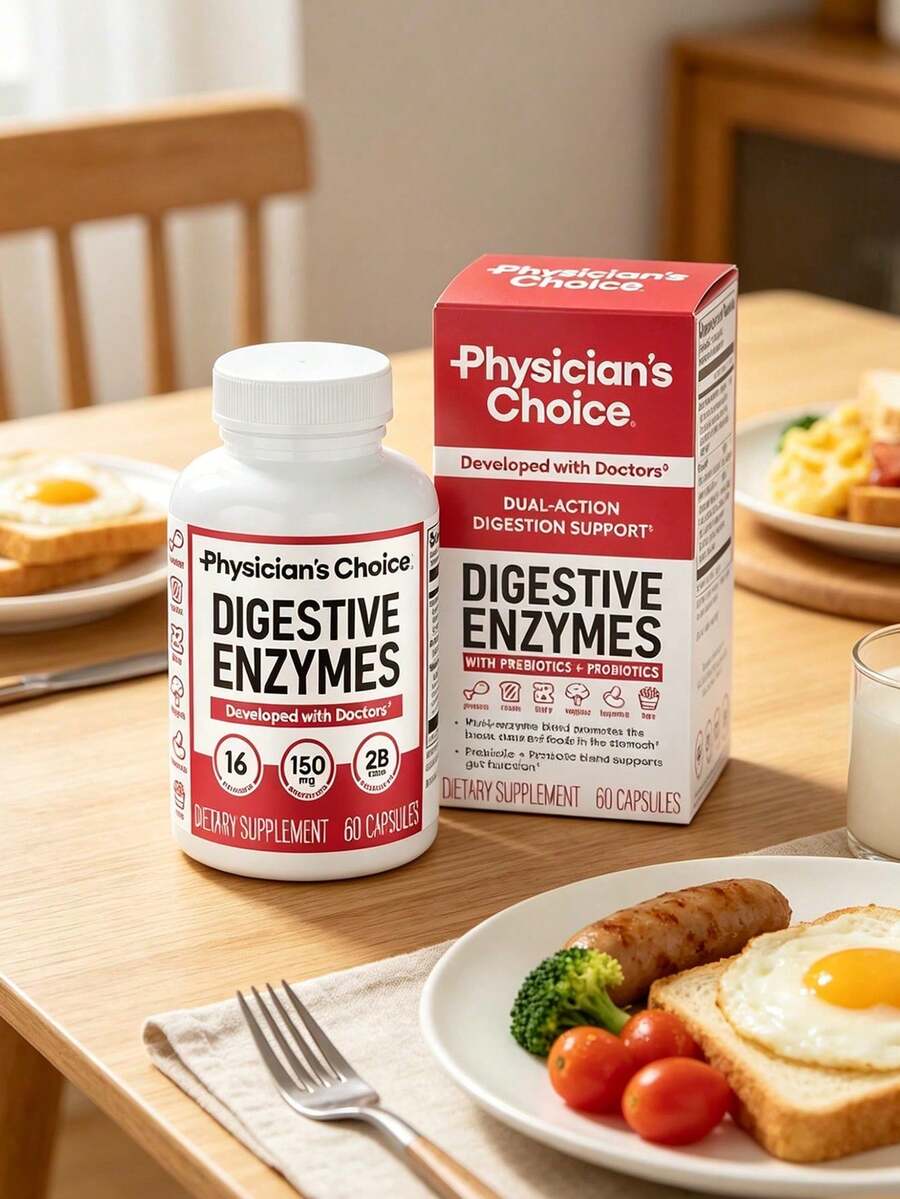 Physician's CHOICE 60CT Dual Action Digestive Enzymes 16 Enzymes + Organic Prebiotics Probiotics  Gut & Digestive Comfort Support. - 1bottel