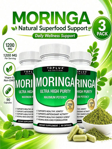 Moringa Oleifera Capsules, Natural Moringa Leaf Supplement With Plant-Based Antioxidants, Daily Energy, Immune, Digestive & Overall Wellness Support, Vegan Non-GMO Capsules - Default Color