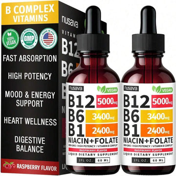 Vitamin B12 And B6 Liquid Drops, B12 Sublingual Vitamin B Complex - B 12 Vitamin 5000mcg - B12 Methylcobalamin For Energy, Brain, And Heart Support With 27,200 Mcg, Raspberry - Default Color