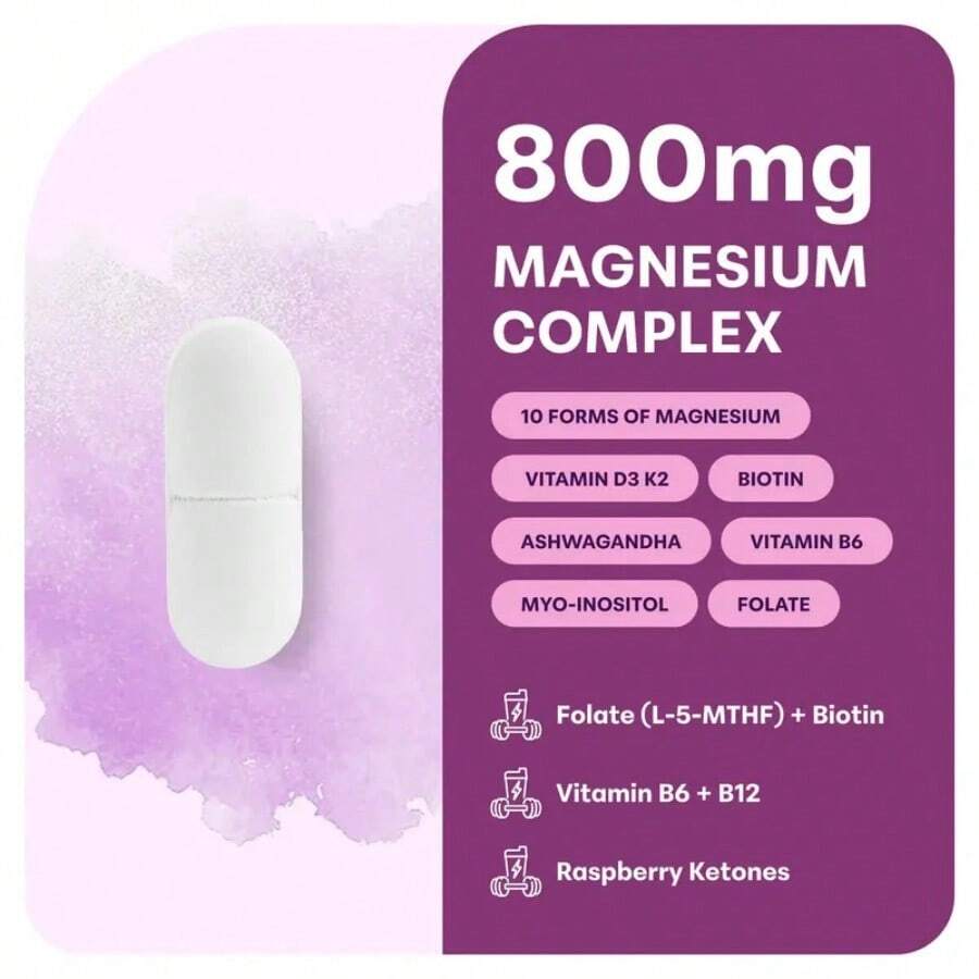 Women's Magnesium Complex Dietary Supplement, 240 Vegetarian Capsules, 20‑In‑1 Formula Featuring Vitamin D3, K2, Ashwagandha & Other Ingredients, Filler Free, Non‑GMO - 1