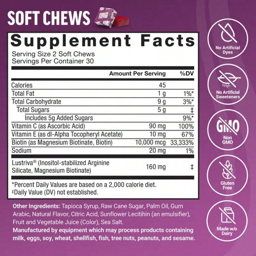 Hair Growth Accelerator With Clinically ProvenLustriva To Promote Thicker, Stronger Hair, Biotin,Vitamin E & C, Mixed Berry, 60 Silicon - Default Color