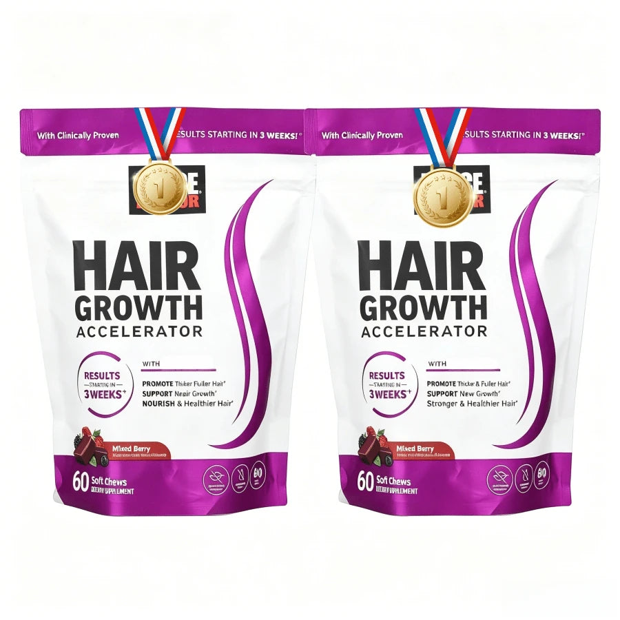 Hair Growth Accelerator With Clinically ProvenLustriva To Promote Thicker, Stronger Hair, Biotin,Vitamin E & C, Mixed Berry, 60 Silicon - Default Color