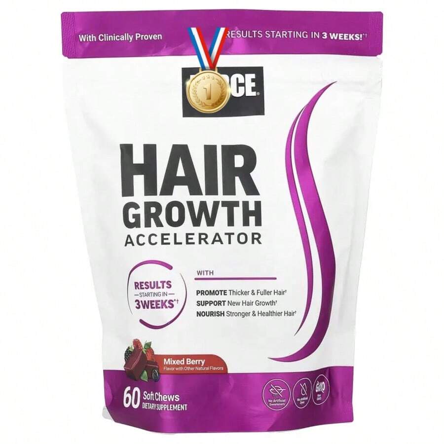 Hair Growth Accelerator With Clinically ProvenLustriva To Promote Thicker, Stronger Hair, Biotin,Vitamin E & C, Mixed Berry, 60 Silicon - 2