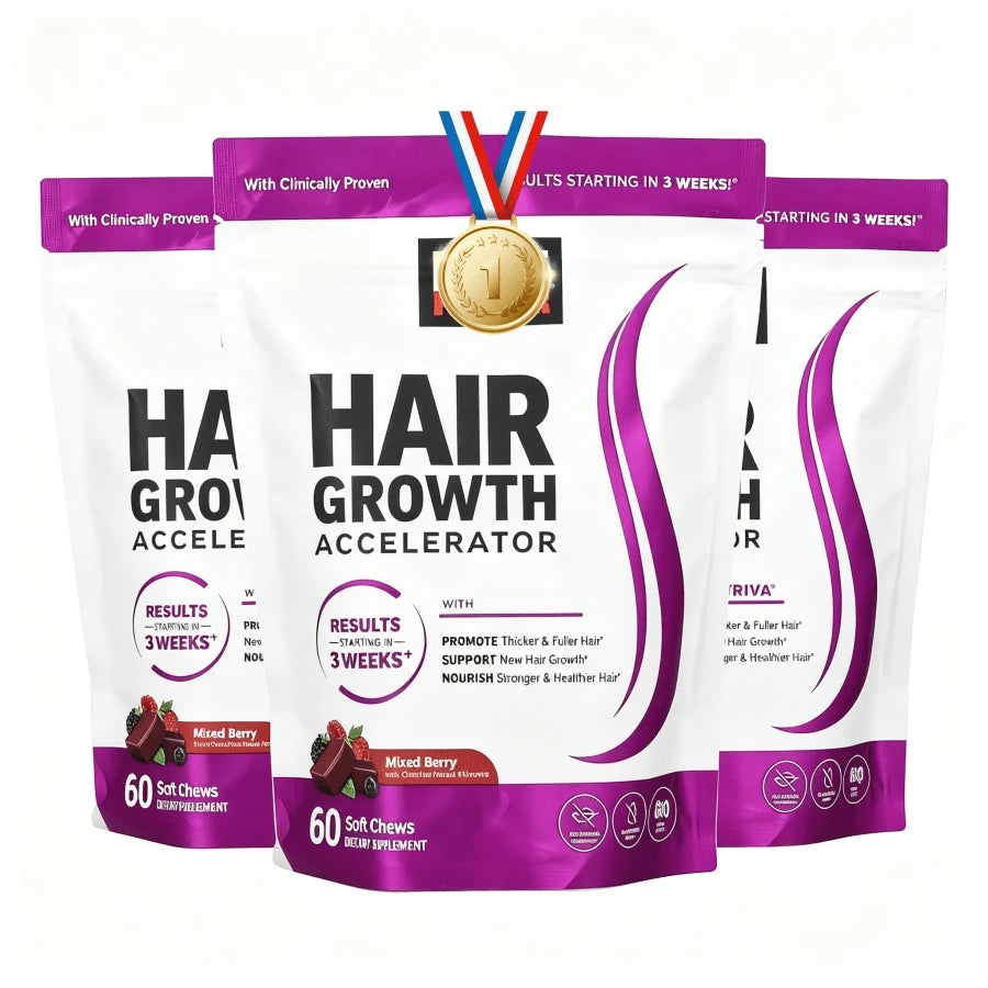 Hair Growth Accelerator With Clinically ProvenLustriva To Promote Thicker, Stronger Hair, Biotin,Vitamin E & C, Mixed Berry, 60 Silicon - Default Color