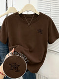 Franclia women's brown NY letter embroidered round neck short sleeve loose t-shirt for summer and back to school