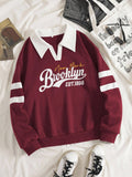 INAWLY women's Christmas burgundy turndown collar sweatshirt