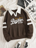 INAWLY women's coffee brown turndown collar sweatshirt
