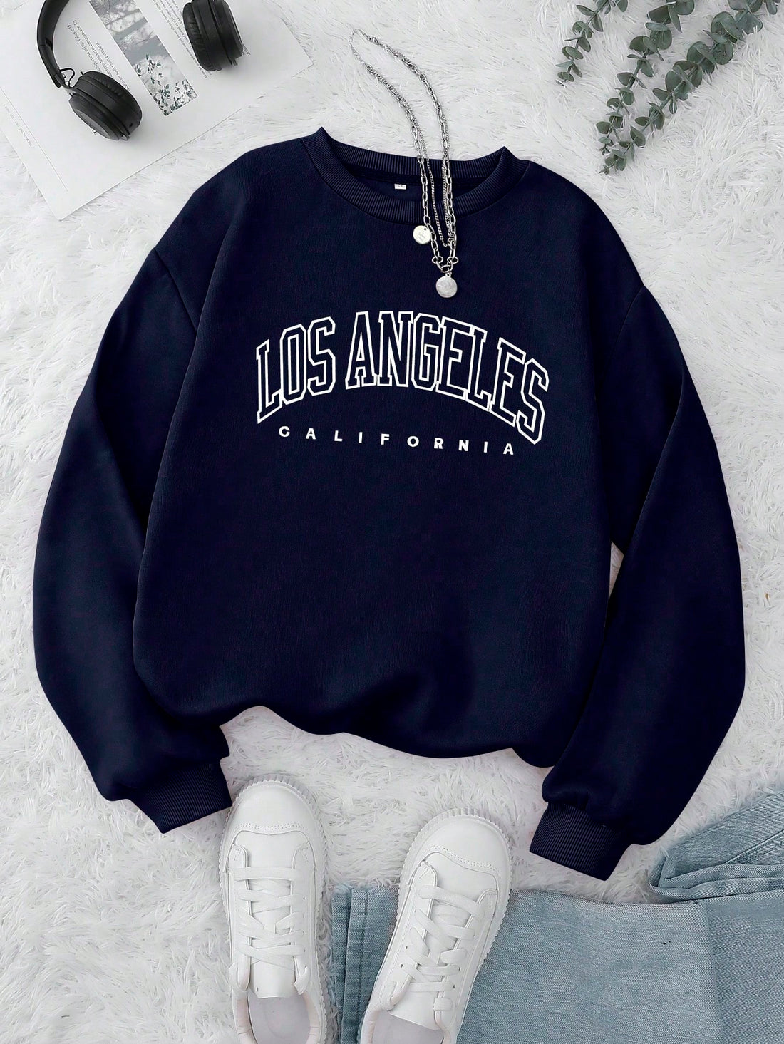 INAWLY women's royal blue letter print sweatshirt front view