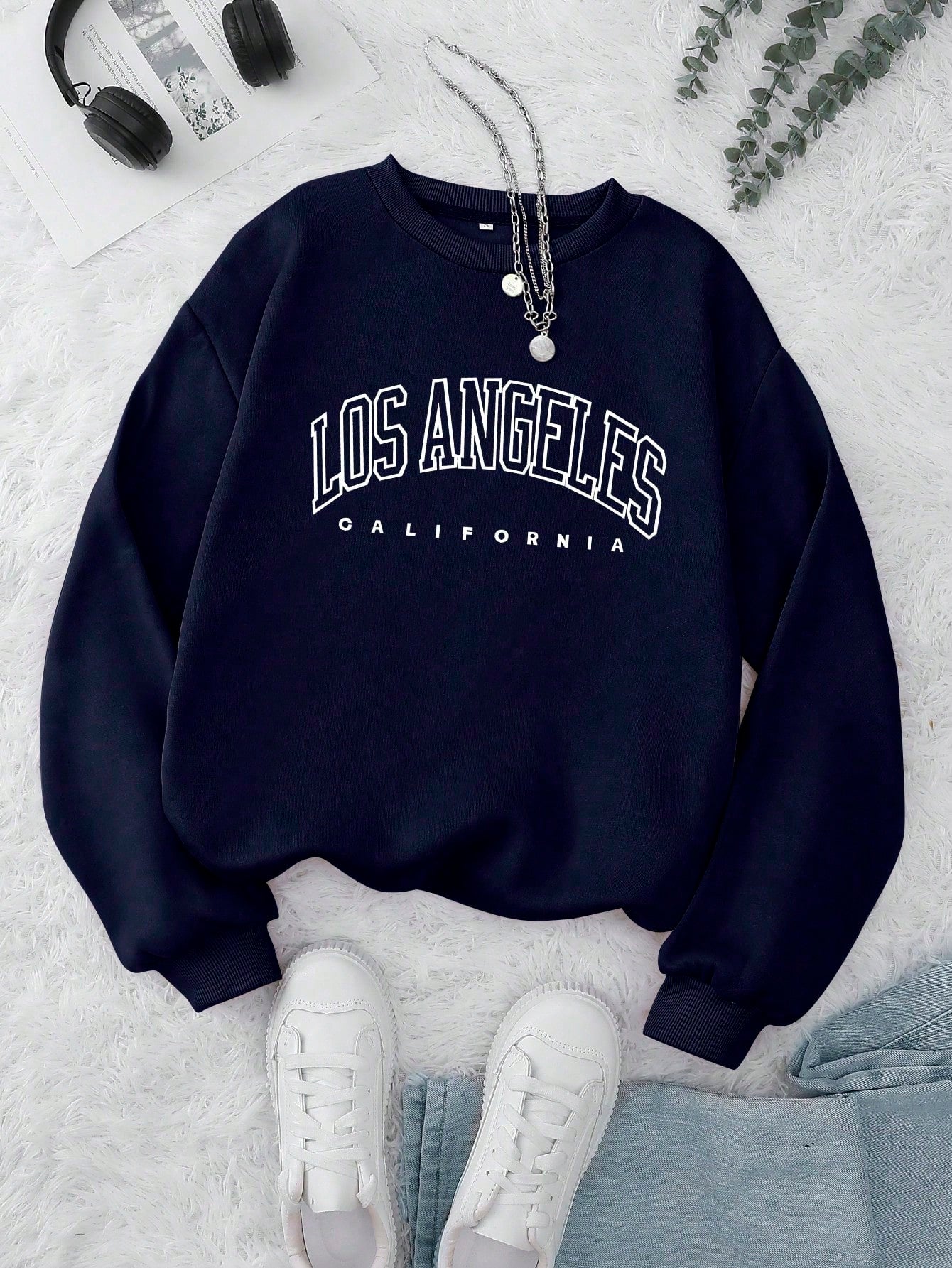 INAWLY women's royal blue letter print sweatshirt front view