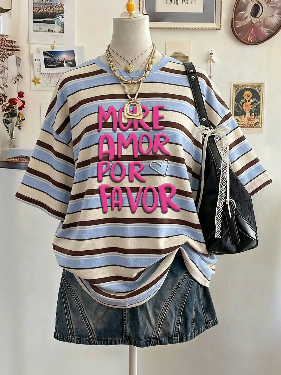 Lalippa women's oversized striped digital print white T-shirt front view