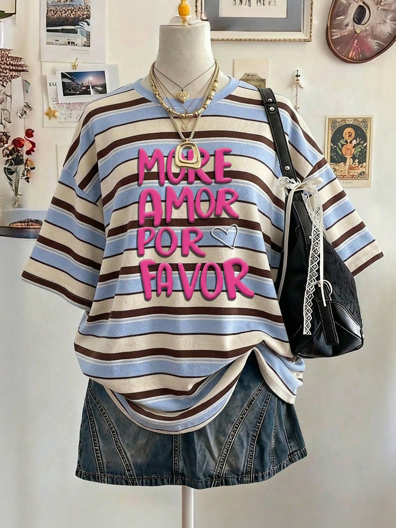 Lalippa women's oversized striped digital print white T-shirt front view