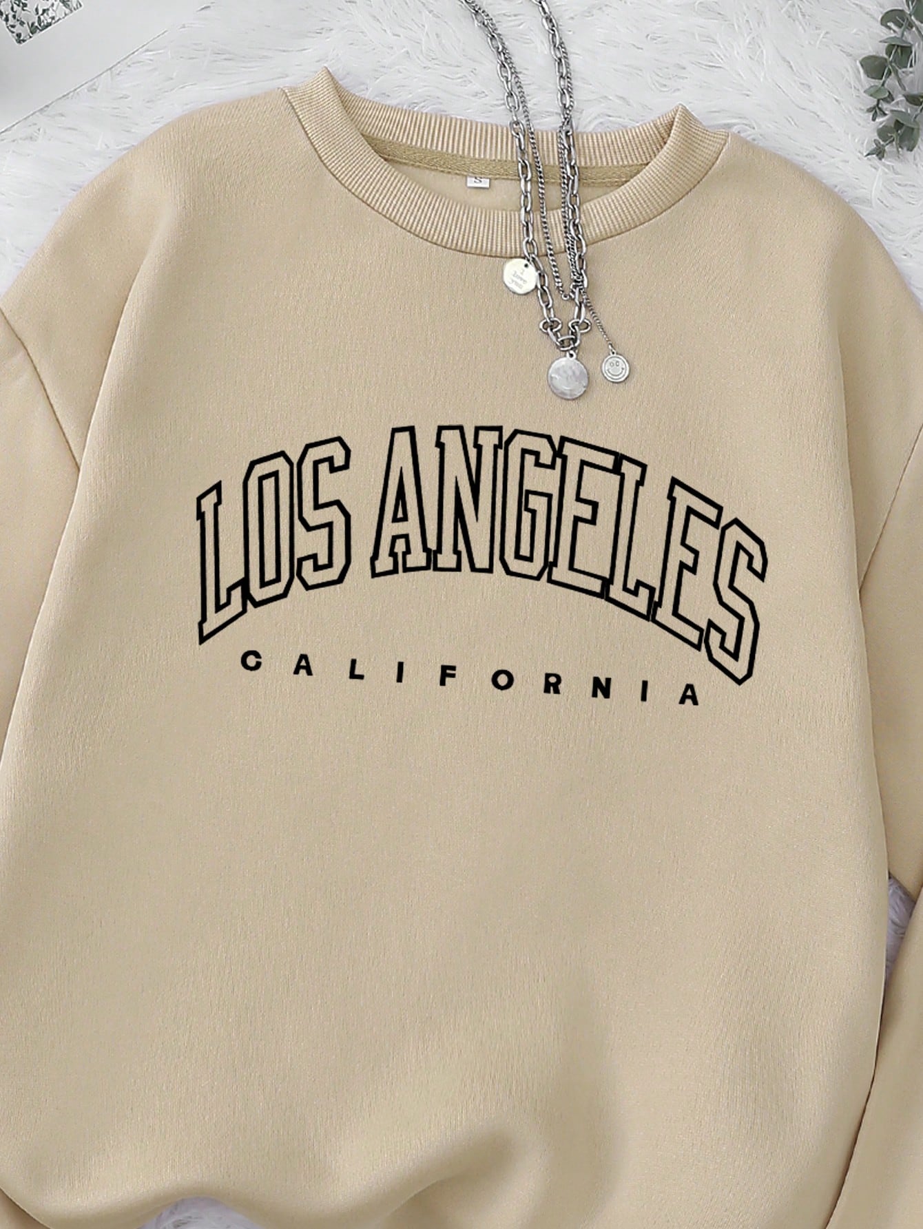 Women's casual apricot crew neck sweatshirt